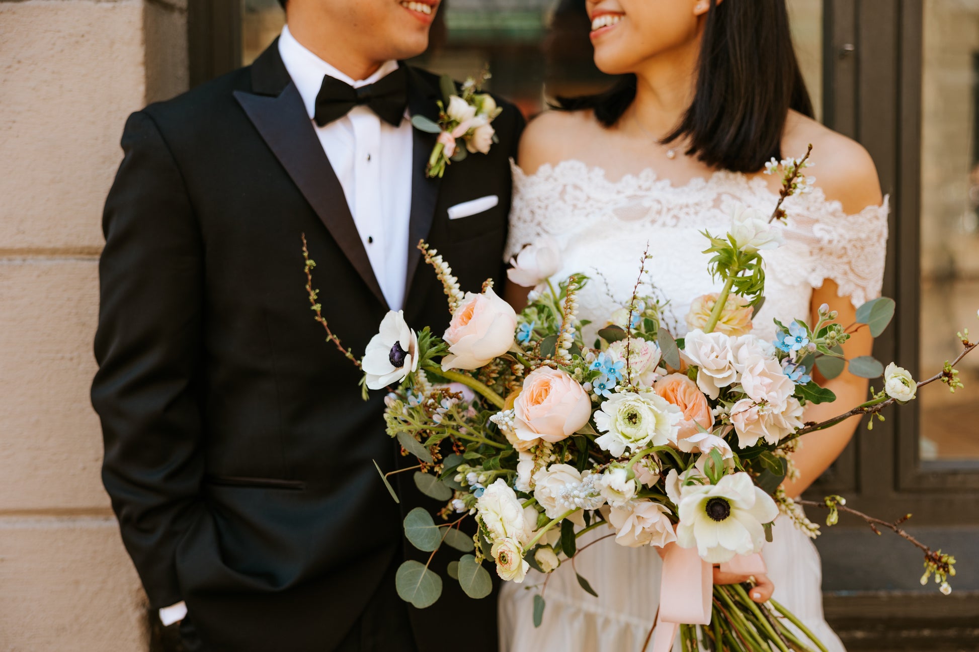 Bridal Bouquet and Matching Boutonnière – Marigold and Mint Botanicals